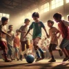 DALL·E 2024-06-11 13.57.33 – A cinematic image depicting Indonesian children playing futsal, highlighting the social benefits of the sport. The scene shows children on a futsal co